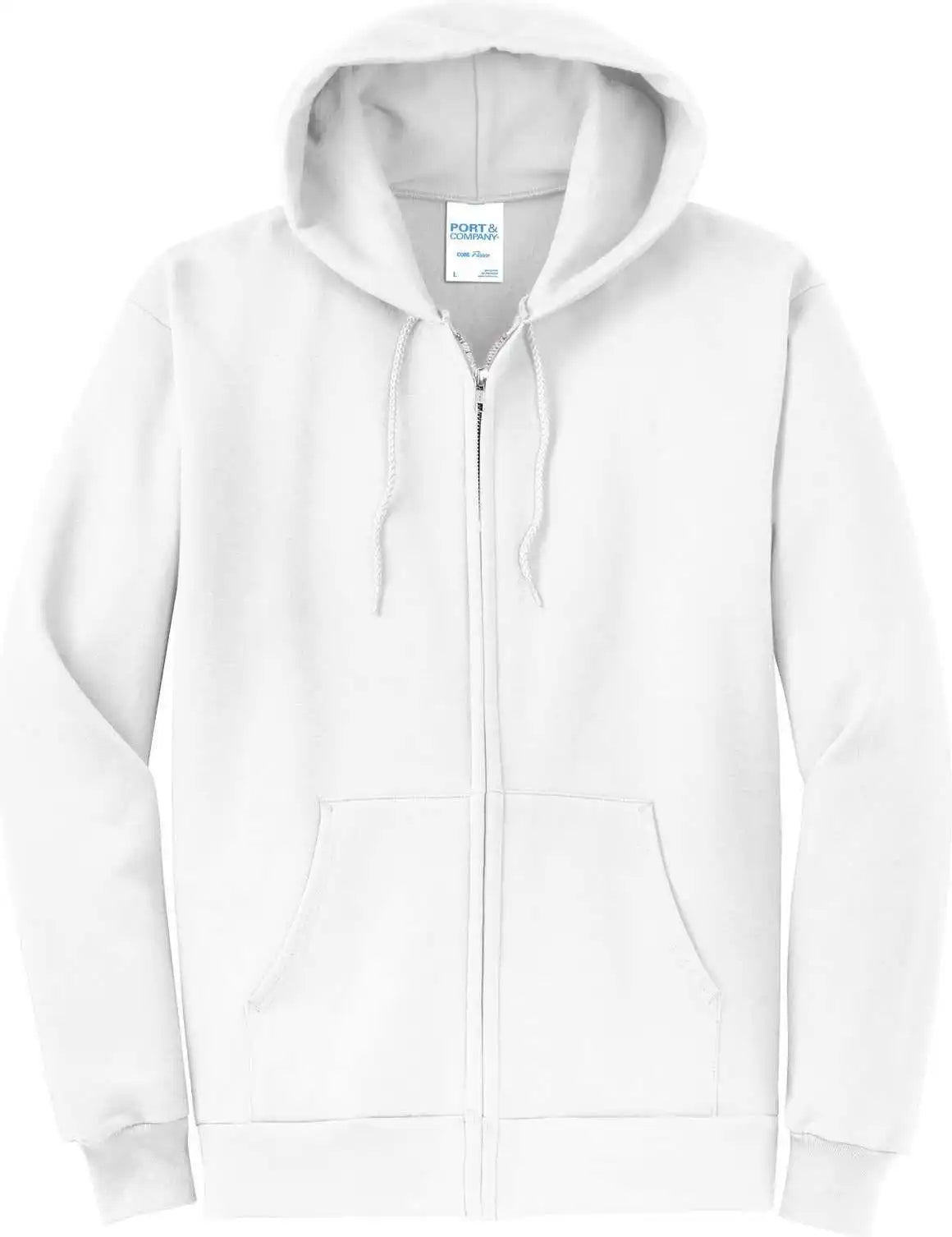 Port &amp; Company Pc78zh Core Fleece Full Zip Hooded Sweatshirt White