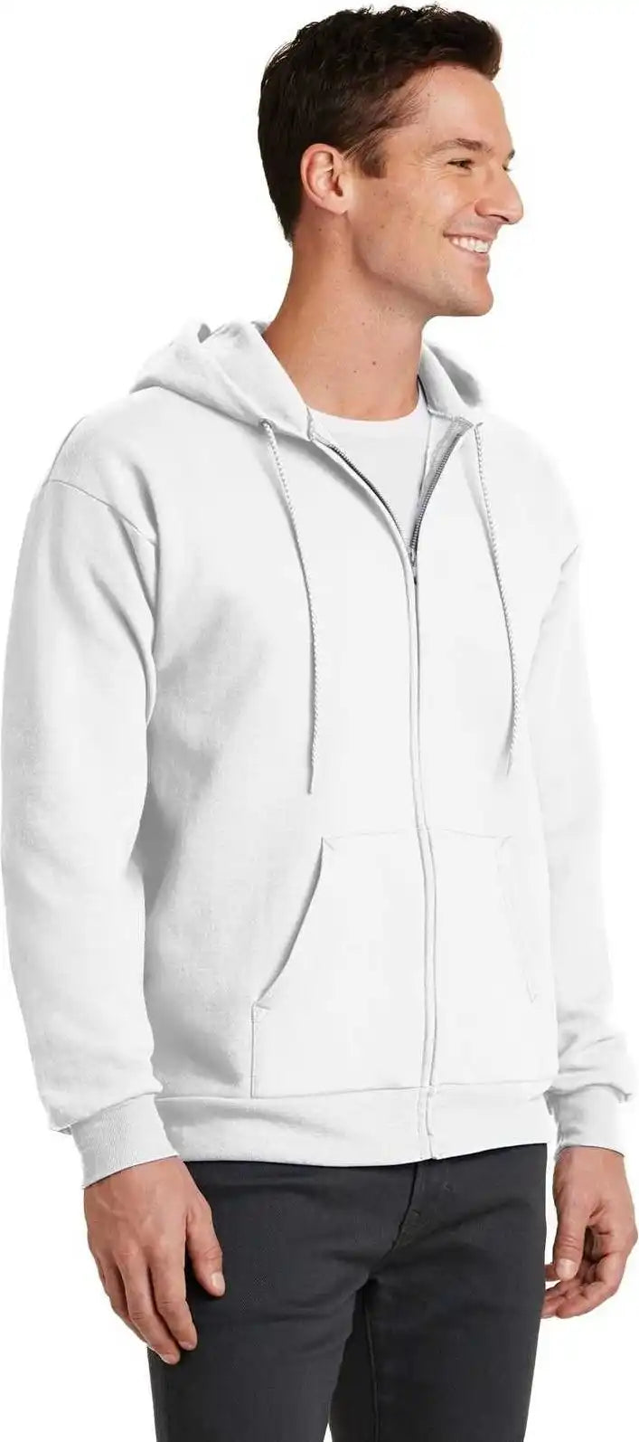 Port &amp; Company Pc78zh Core Fleece Full Zip Hooded Sweatshirt White