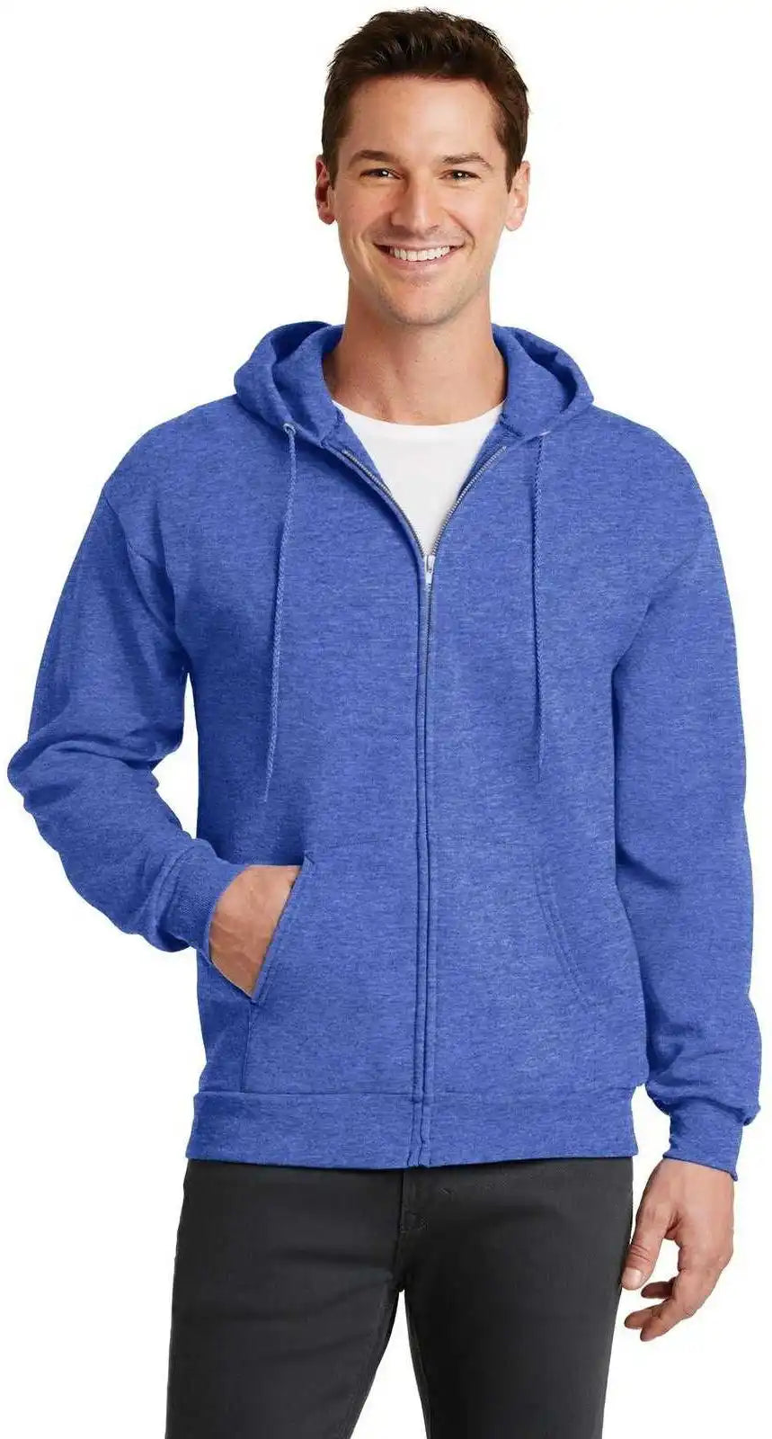 Port & Company Pc78zh Core Fleece Fullzip Hooded Sweatshirt Heather Royal