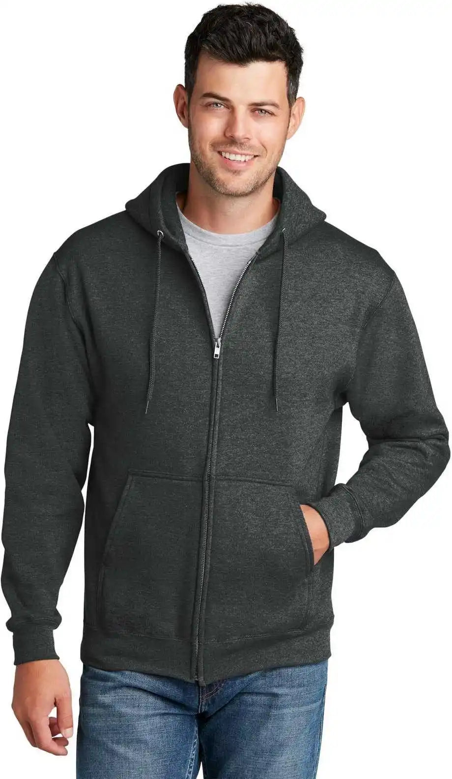 Port &amp; Company Pc78zh Core Fleece Fullzip Hooded Sweatshirt Black Heather