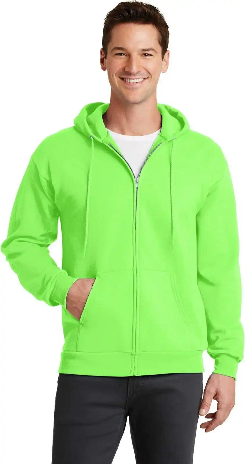 Port &amp; Company Pc78zh Core Fleece Fullzip Hooded Sweatshirt - Neon Green