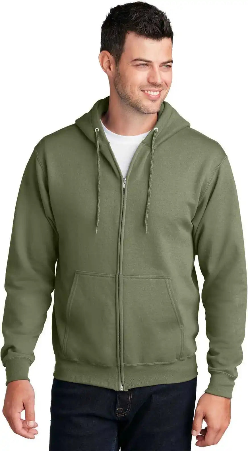 Port &amp; Company Pc78zh Core Fleece Fullzip Hooded Sweatshirt Olive Drab Green