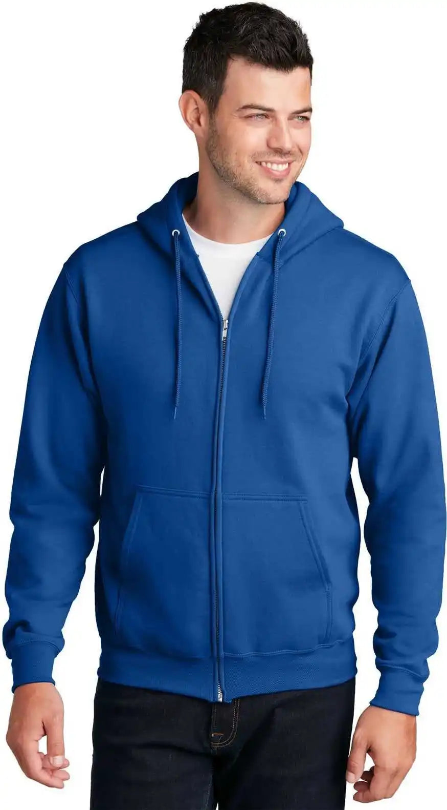Port &amp; Company Pc78zh Core Fleece Fullzip Hooded Sweatshirt True Royal