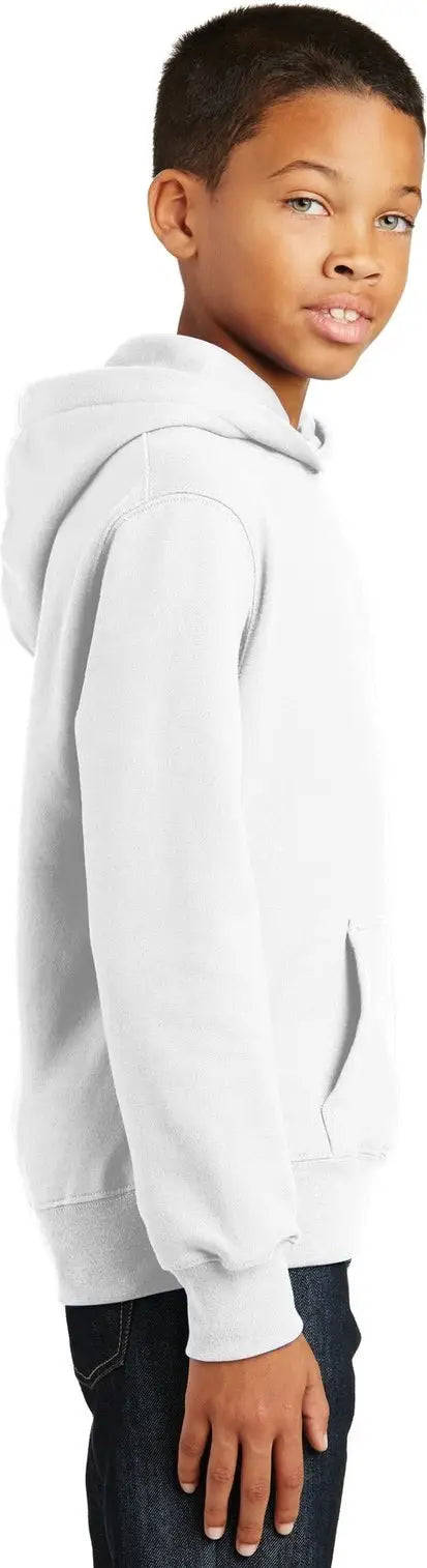 Port & Company Pc850yh co Youth Fan Favorite Fleece Pullover Hooded Sweatshirt - White