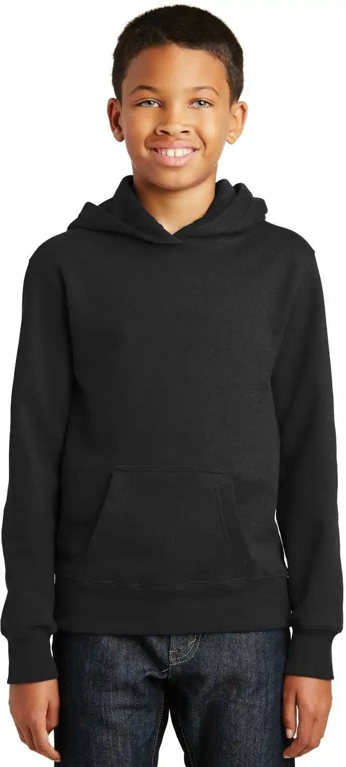 Port &amp; Company Pc850yh Youth Fan Favorite Fleece Pullover Hooded Sweatshirt - Jet Black