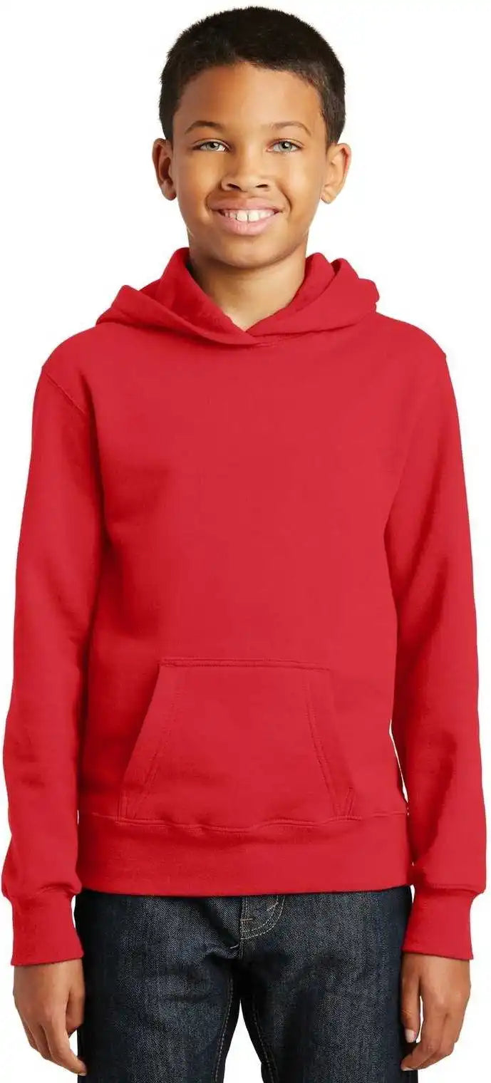 Port &amp; Company Pc850yh Youth Fan Favorite Fleece Pullover Hooded Sweatshirt Bright Red