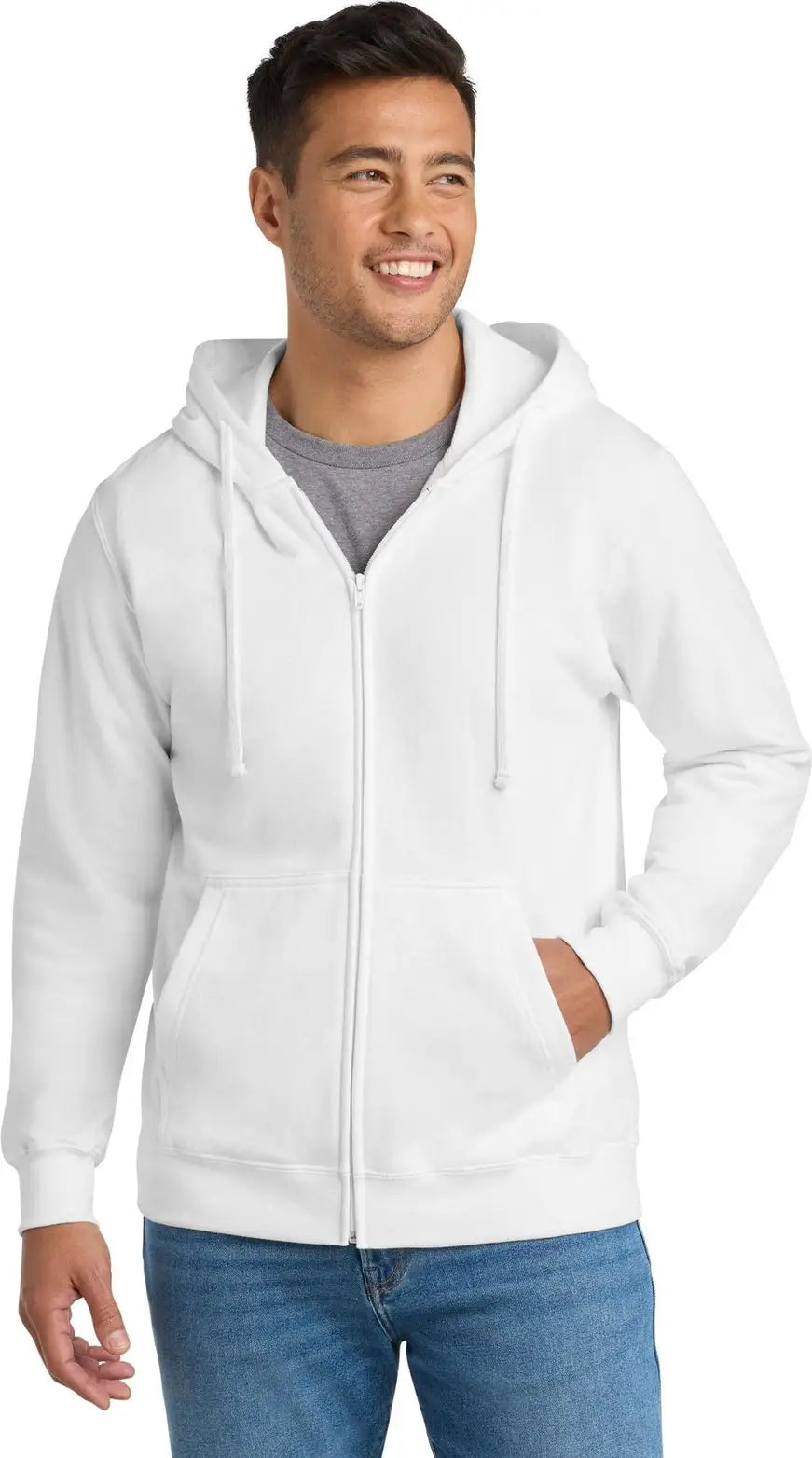 Port & Company Pc850zh co Fan Favorite Fleece Full-zip Hooded Sweatshirt - White