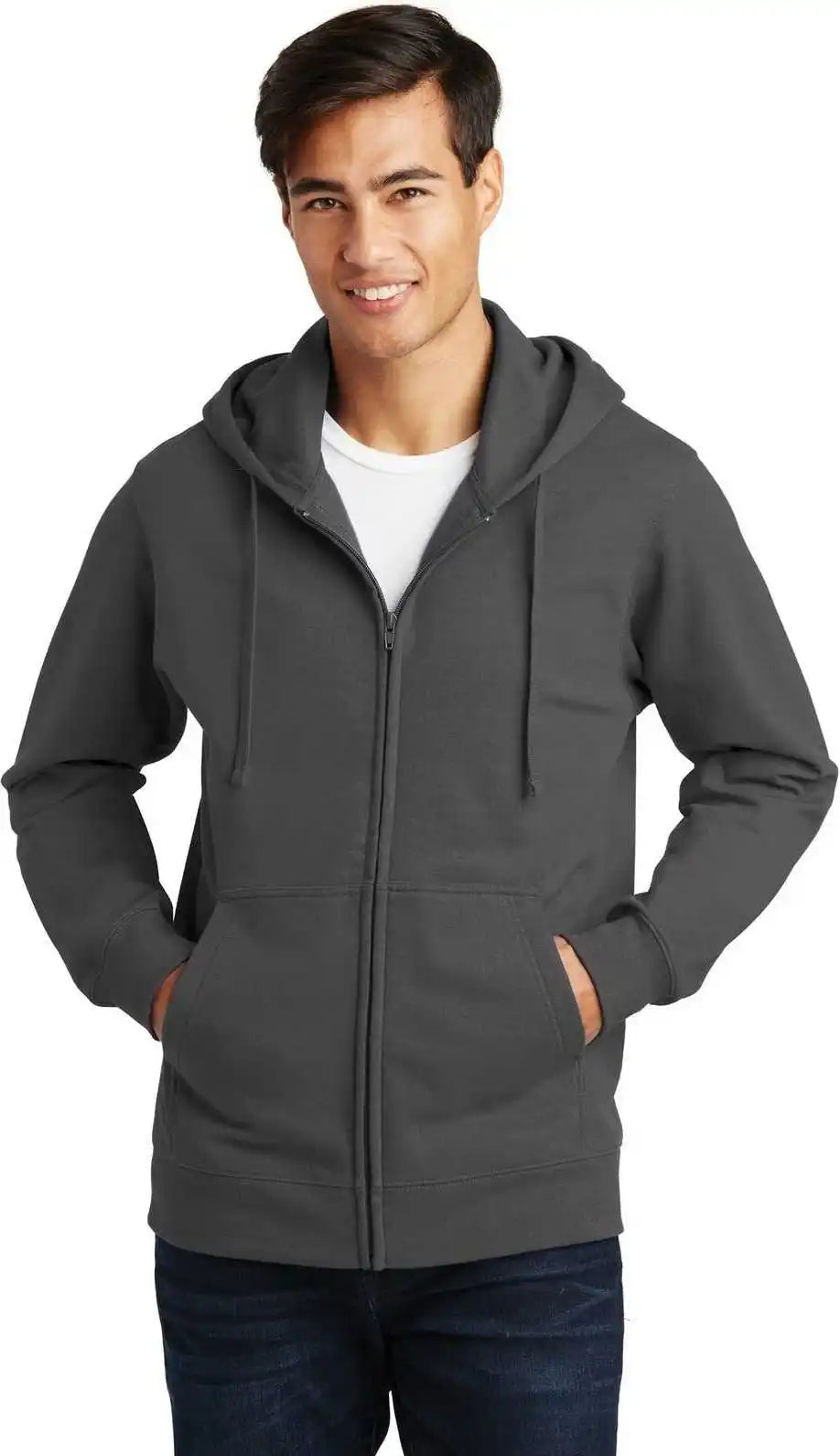 Port &amp; Company Pc850zh Fan Favorite Fleece Full Zip Hooded Sweatshirt Charcoal