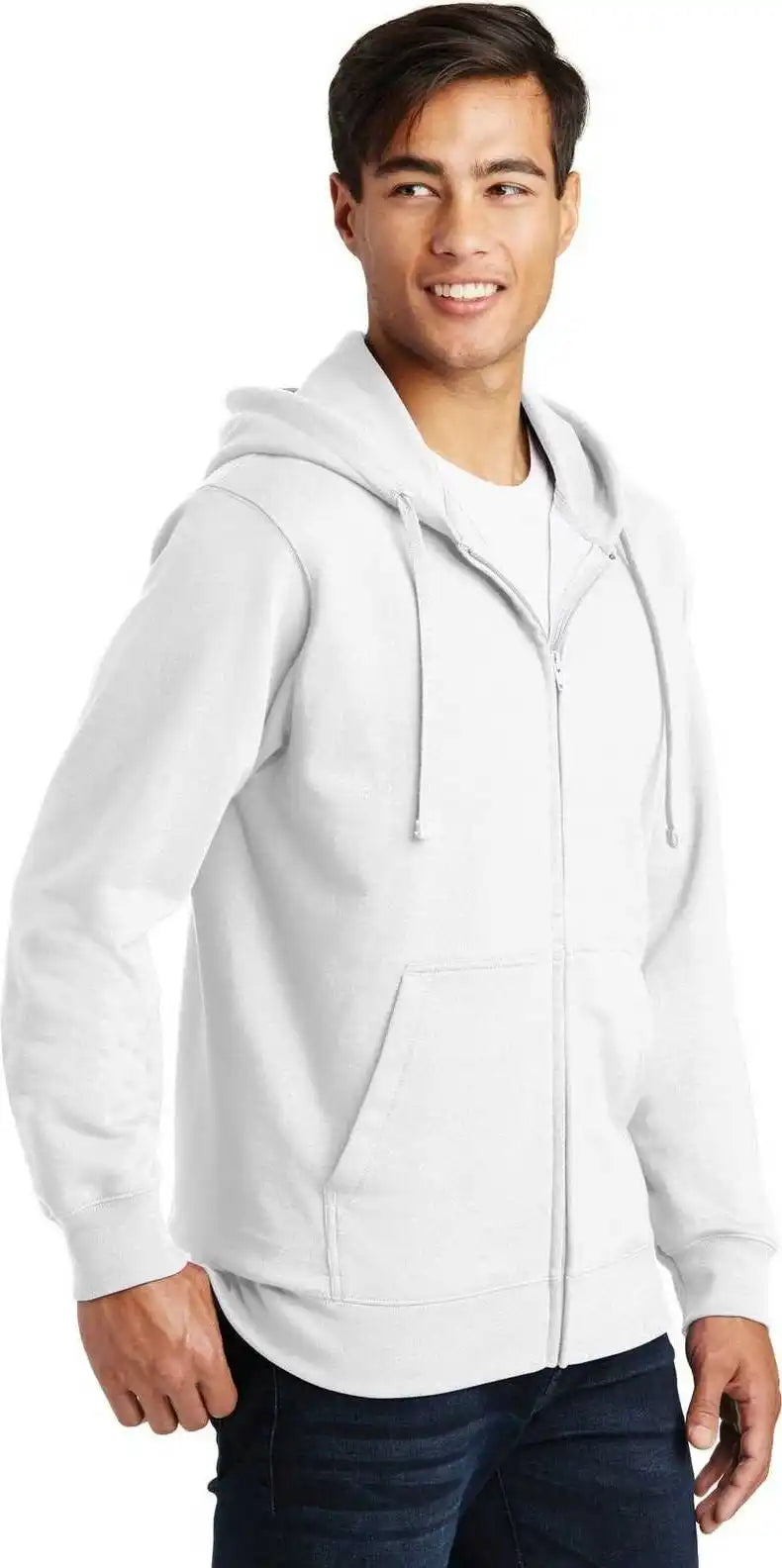 Port &amp; Company Pc850zh Fan Favorite Fleece Full Zip Hooded Sweatshirt White