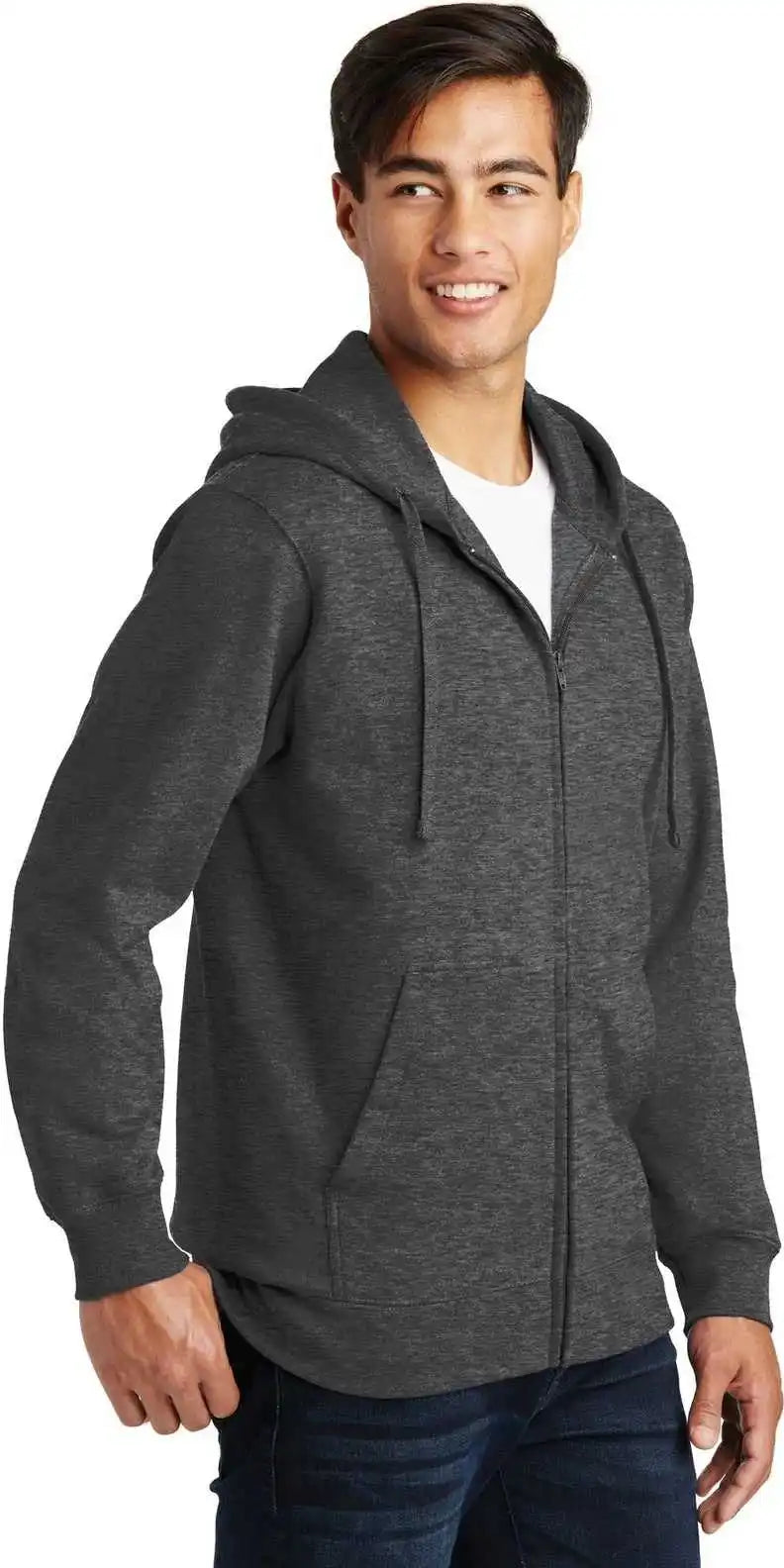 Port &amp; Company Pc850zh Fan Favorite Fleece Full Zip Hooded Sweatshirt Dark Heather Gray