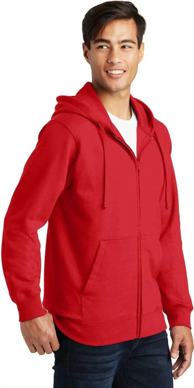 Port &amp; Company Pc850zh Fan Favorite Fleece Full Zip Hooded Sweatshirt Bright Red