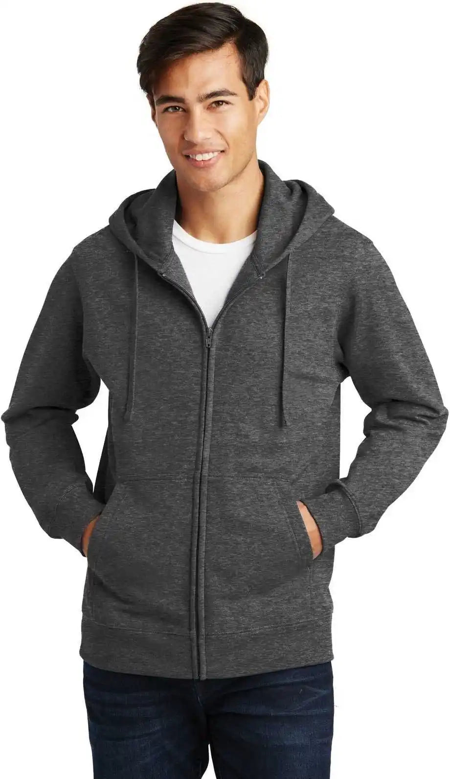 Port &amp; Company Pc850zh Fan Favorite Fleece Full Zip Hooded Sweatshirt Dark Heather Gray