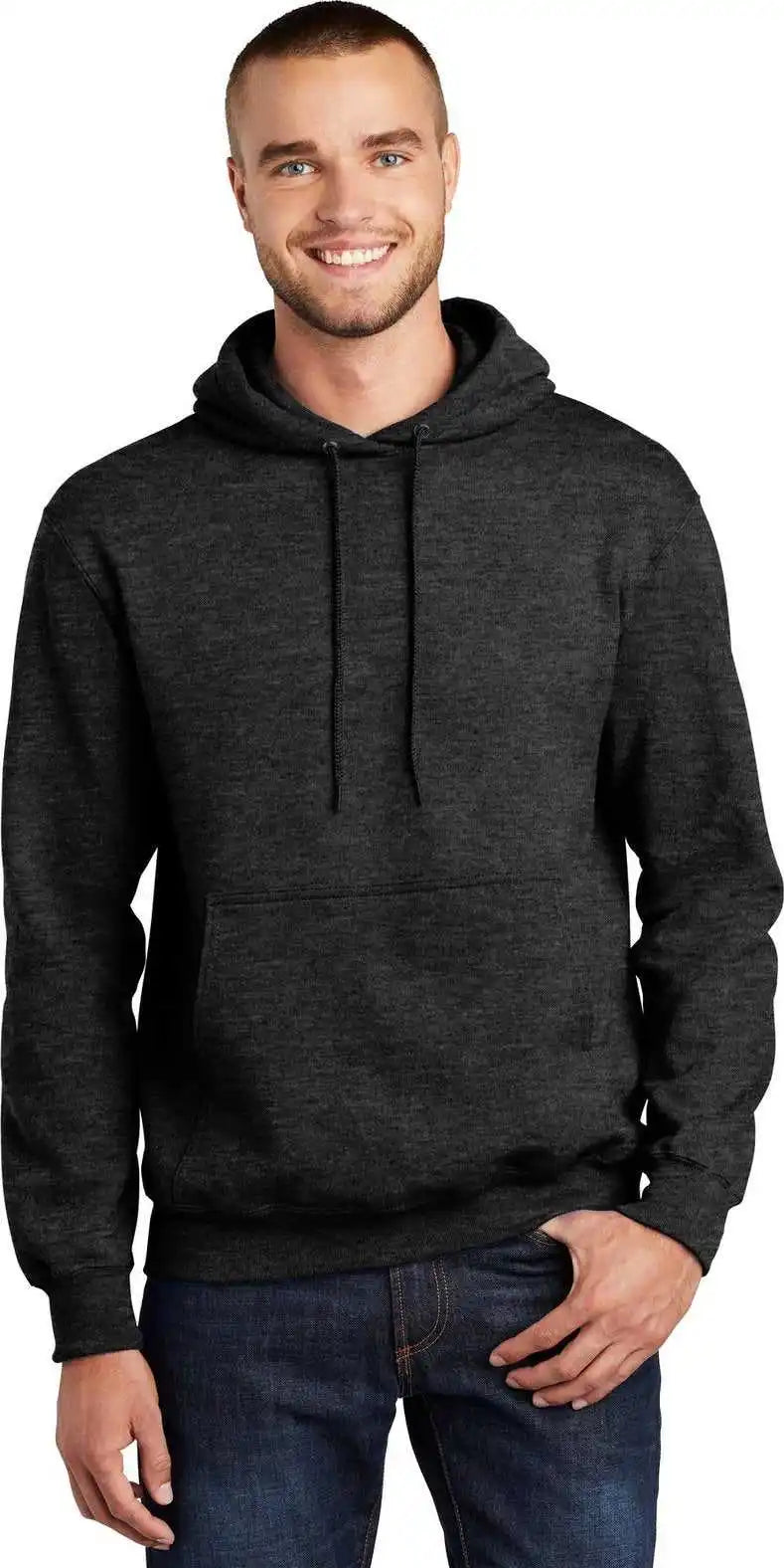 Port &amp; Company Pc90h Essential Fleece Pullover Hooded Sweatshirt Black Heather