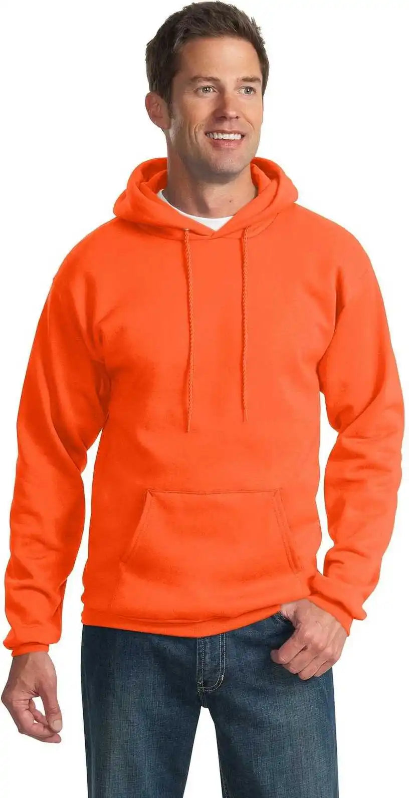 Port &amp; Company Pc90h Essential Fleece Pullover Hooded Sweatshirt Safety Orange