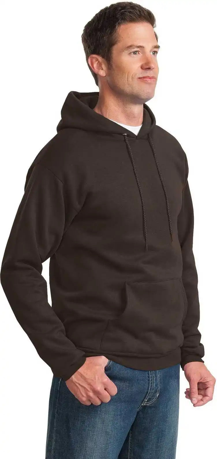 Port &amp; Company Pc90h Essential Fleece Pullover Hooded Sweatshirt Dark Chocolate Brown