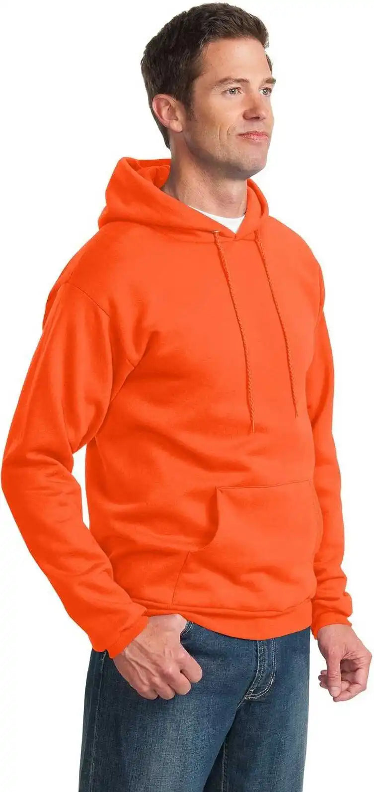 Port &amp; Company Pc90h Essential Fleece Pullover Hooded Sweatshirt Safety Orange