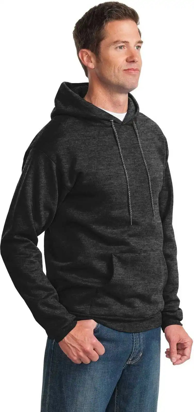 Port &amp; Company Pc90h Essential Fleece Pullover Hooded Sweatshirt Dark Heather Gray