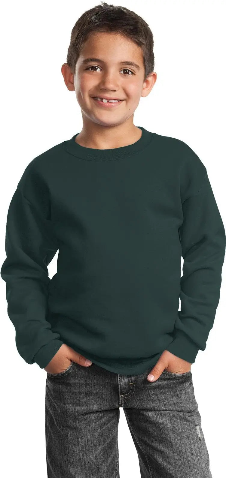Port & Company Pc90y co Youth Core Fleece Crewneck Sweatshirt - Dark Green - Xs