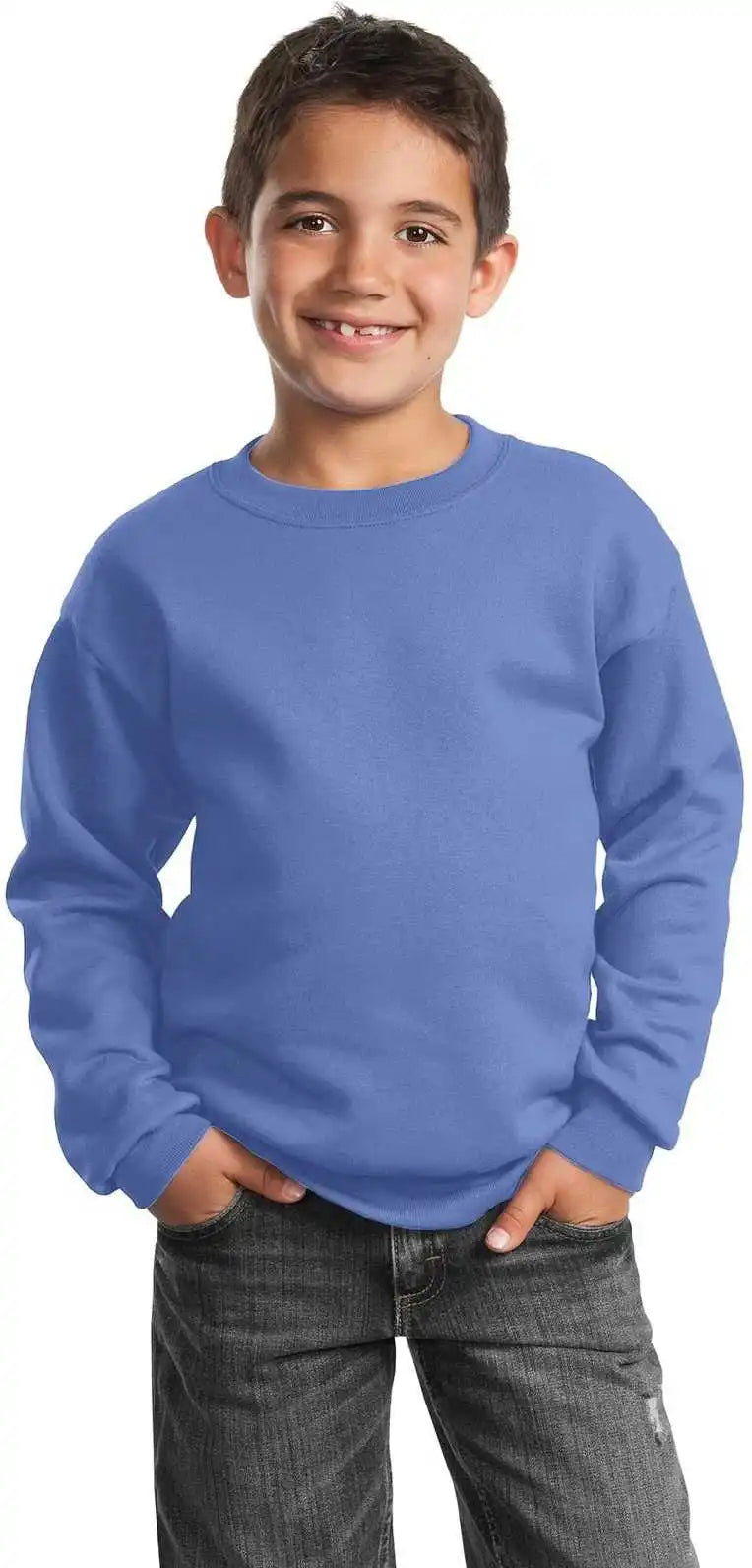 Port &amp; Company Pc90y Youth Core Fleece Crewneck Sweatshirt Carolina Blue