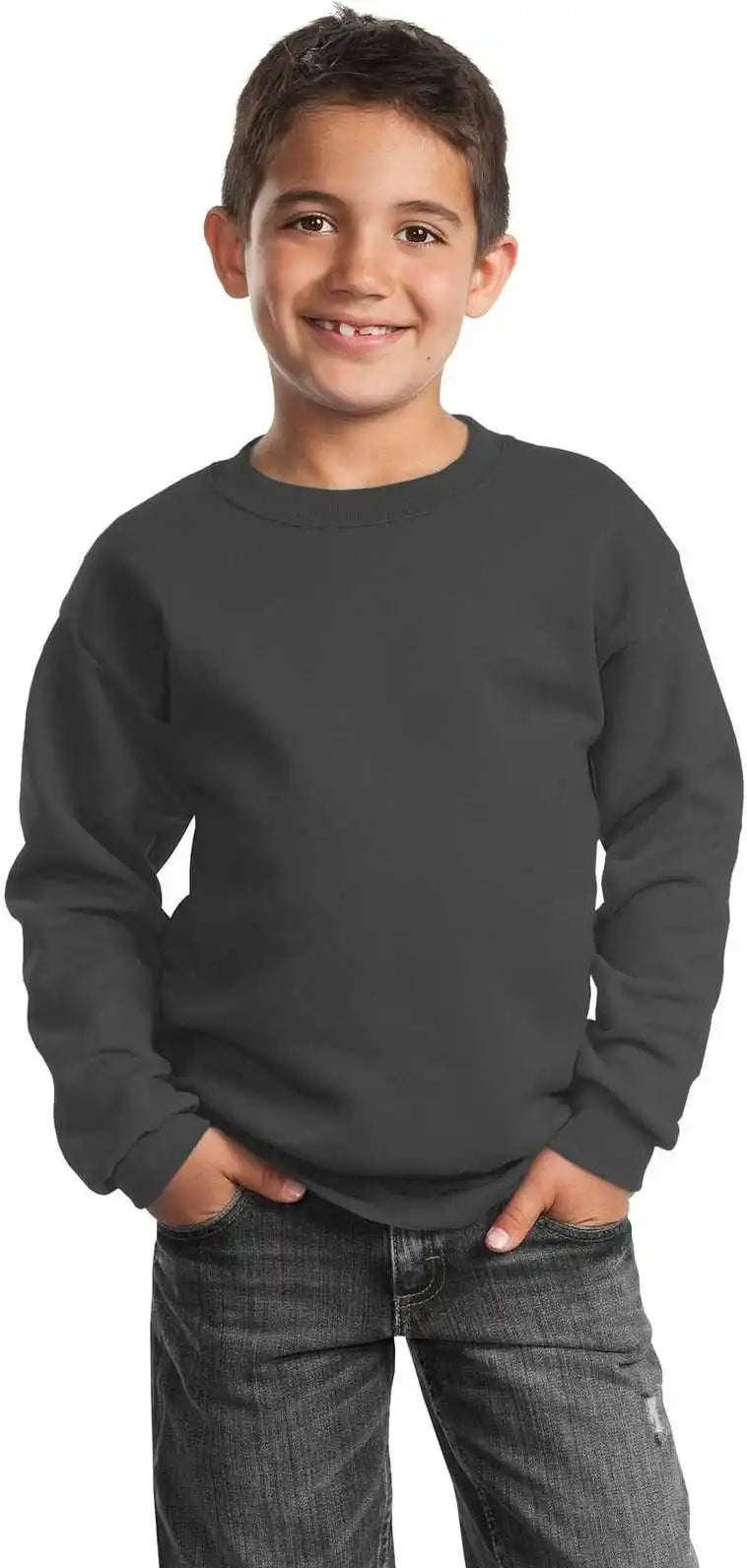 Port & Company Pc90y Youth Core Fleece Crewneck Sweatshirt Charcoal