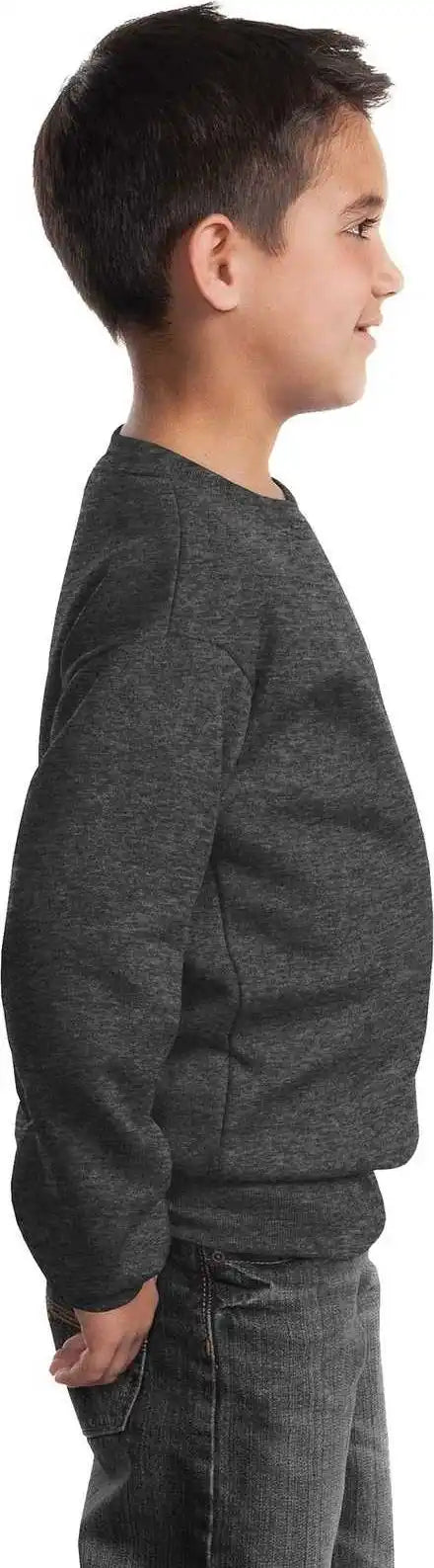 Port &amp; Company Pc90y Youth Core Fleece Crewneck Sweatshirt Dark Heather Gray