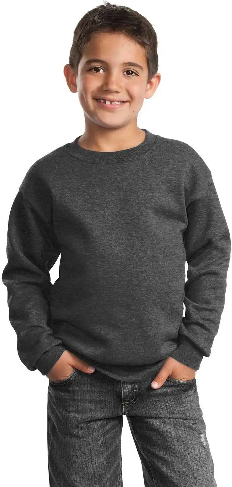 Port & Company Pc90y Youth Core Fleece Crewneck Sweatshirt - Dark Heather Gray