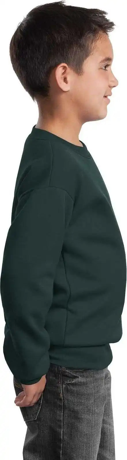 Port &amp; Company Pc90y Youth Core Fleece Crewneck Sweatshirt - Dark Green