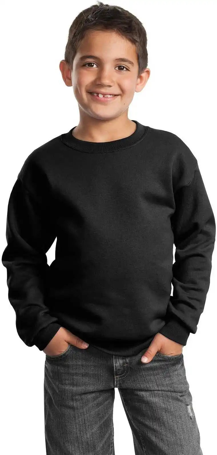 Port &amp; Company Pc90y Youth Core Fleece Crewneck Sweatshirt - Jet Black