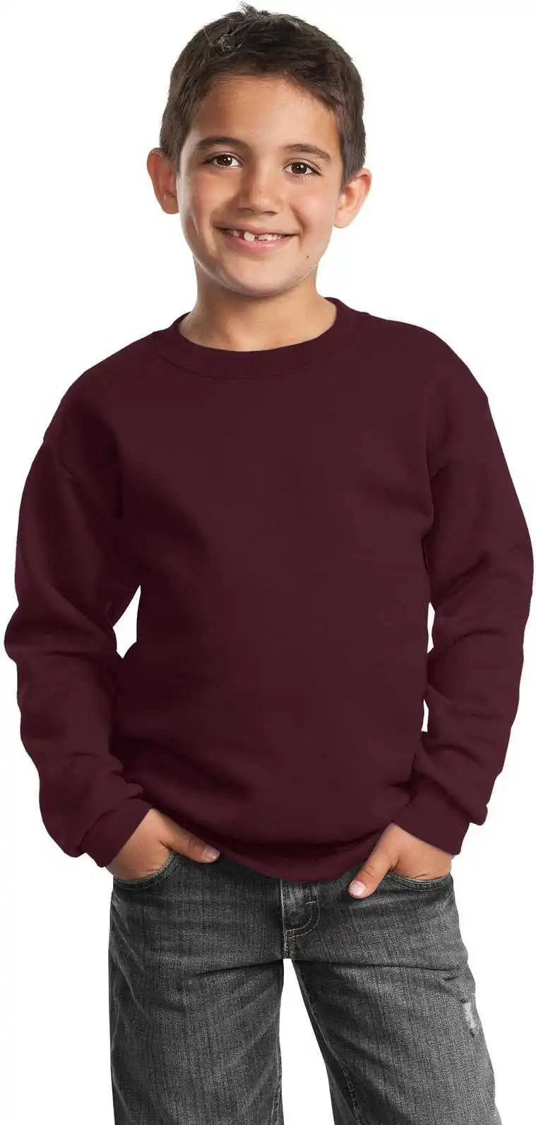 Port &amp; Company Pc90y Youth Core Fleece Crewneck Sweatshirt Maroon