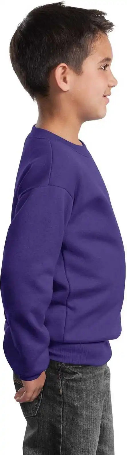 Port &amp; Company Pc90y Youth Core Fleece Crewneck Sweatshirt Purple