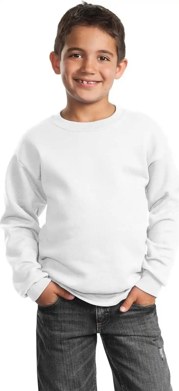 Port & Company Pc90y Youth Core Fleece Crewneck Sweatshirt - White