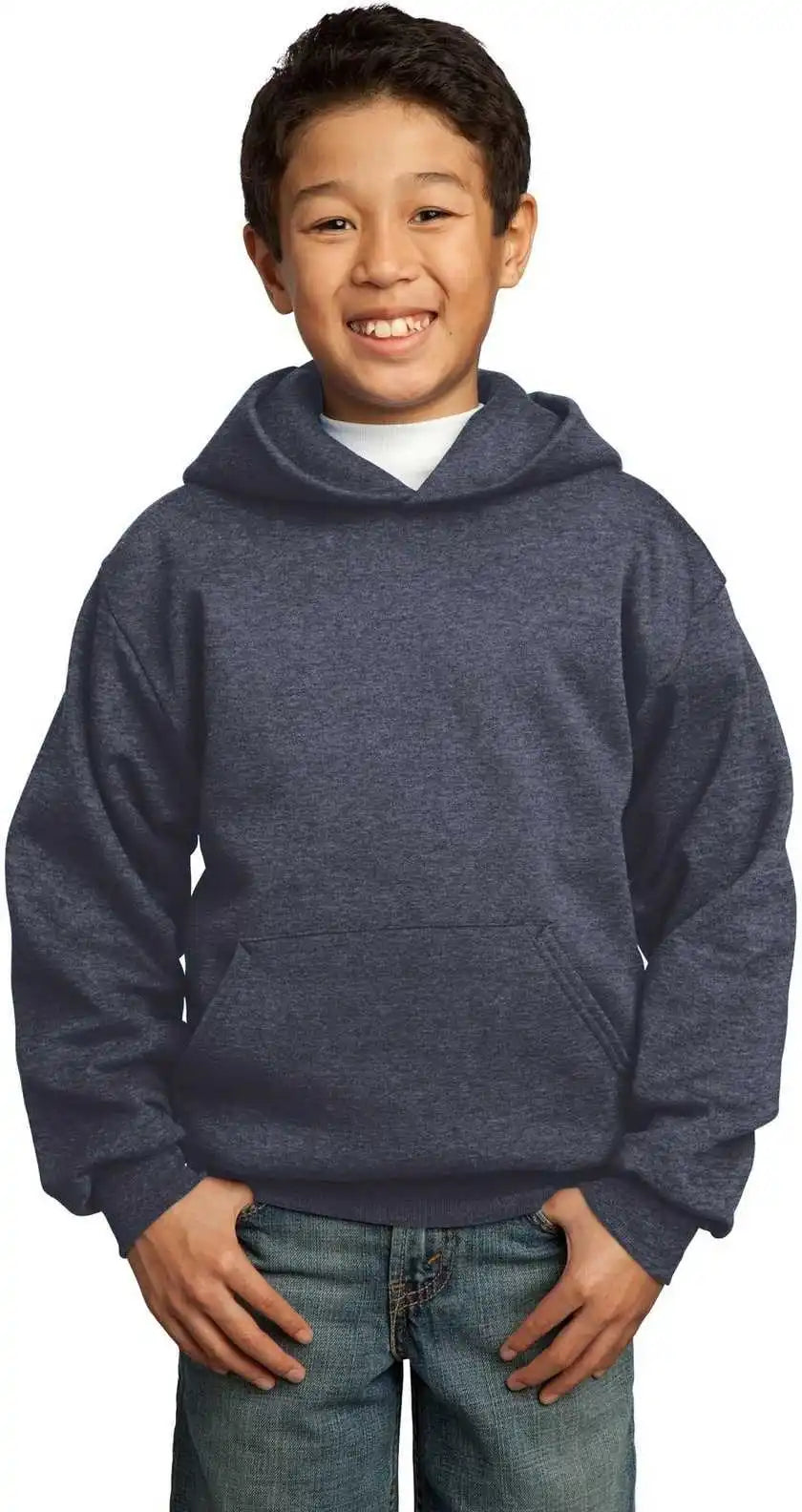 Port &amp; Company Pc90yh Youth Core Fleece Pullover Hooded Sweatshirt Heather Navy