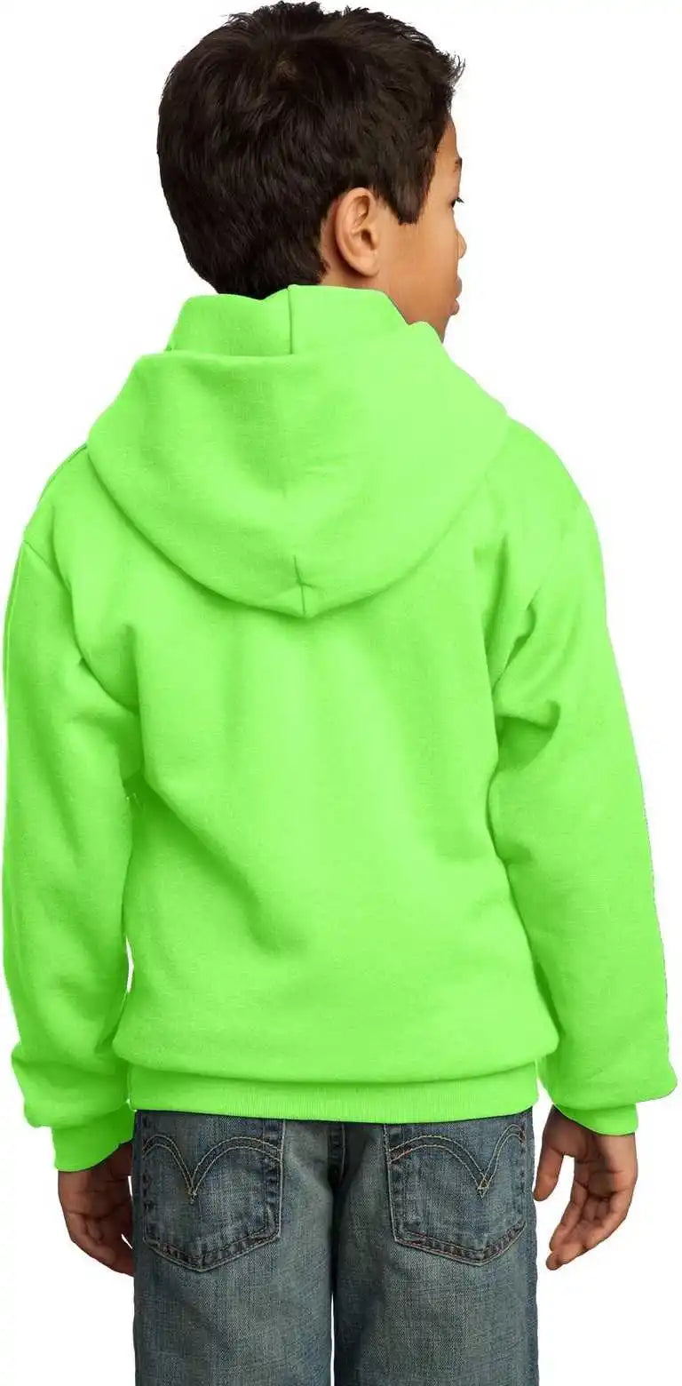 Port &amp; Company Pc90yh Youth Core Fleece Pullover Hooded Sweatshirt Neon Green