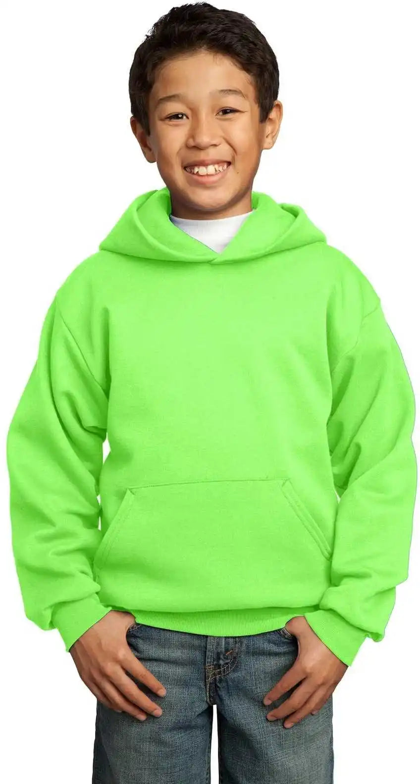 Port &amp; Company Pc90yh Youth Core Fleece Pullover Hooded Sweatshirt Neon Green