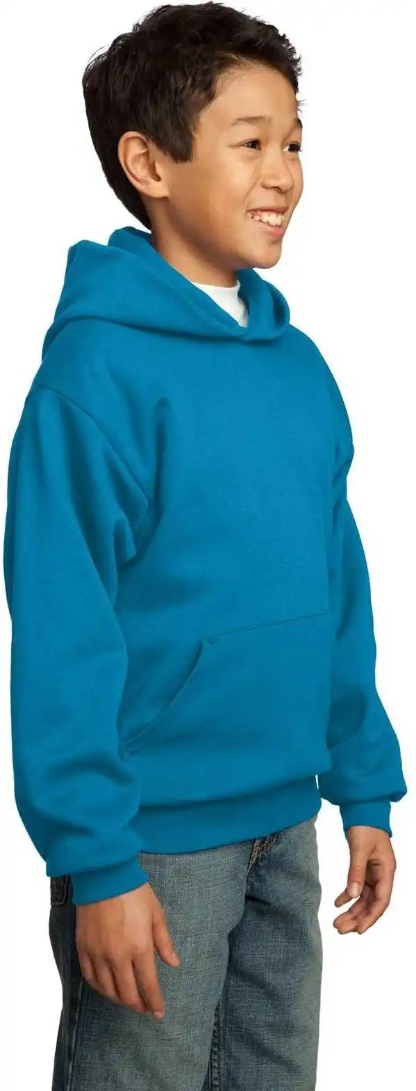 Port &amp; Company Pc90yh Youth Core Fleece Pullover Hooded Sweatshirt Neon Blue