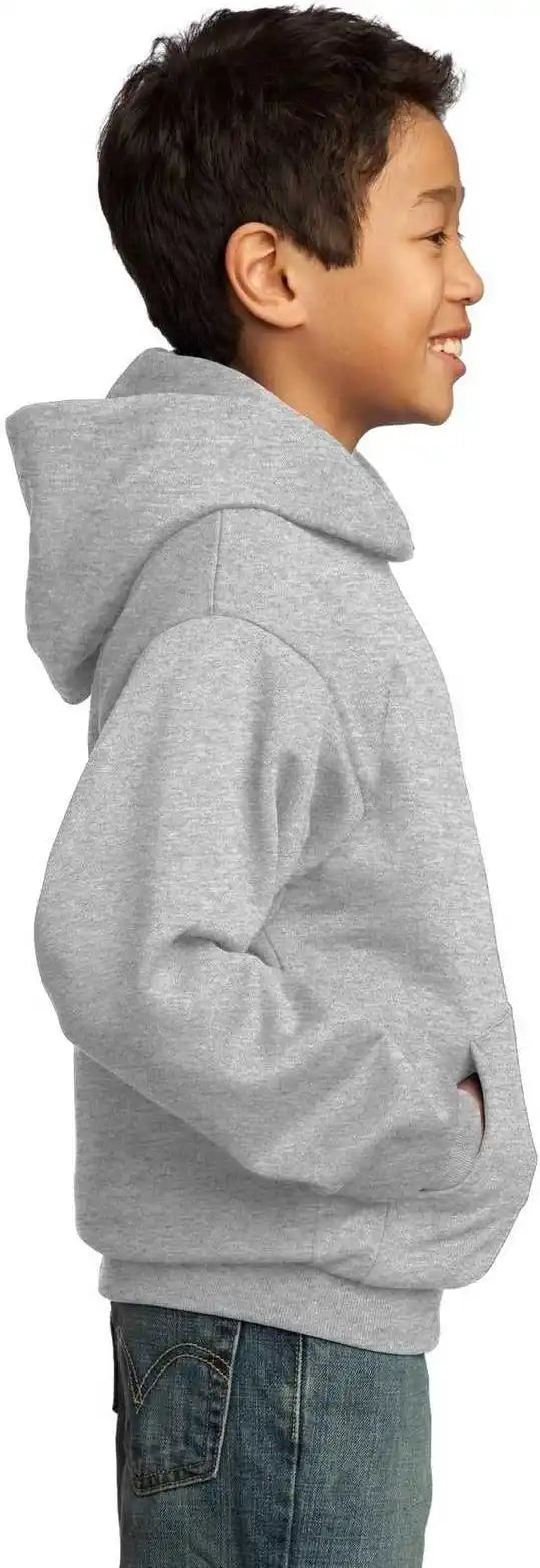 Port &amp; Company Pc90yh Youth Core Fleece Pullover Hooded Sweatshirt Ash