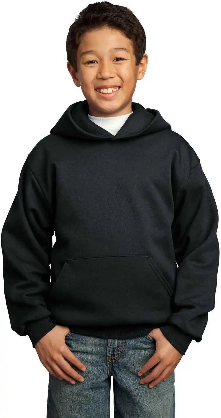 Port &amp; Company Pc90yh Youth Core Fleece Pullover Hooded Sweatshirt Jet Black