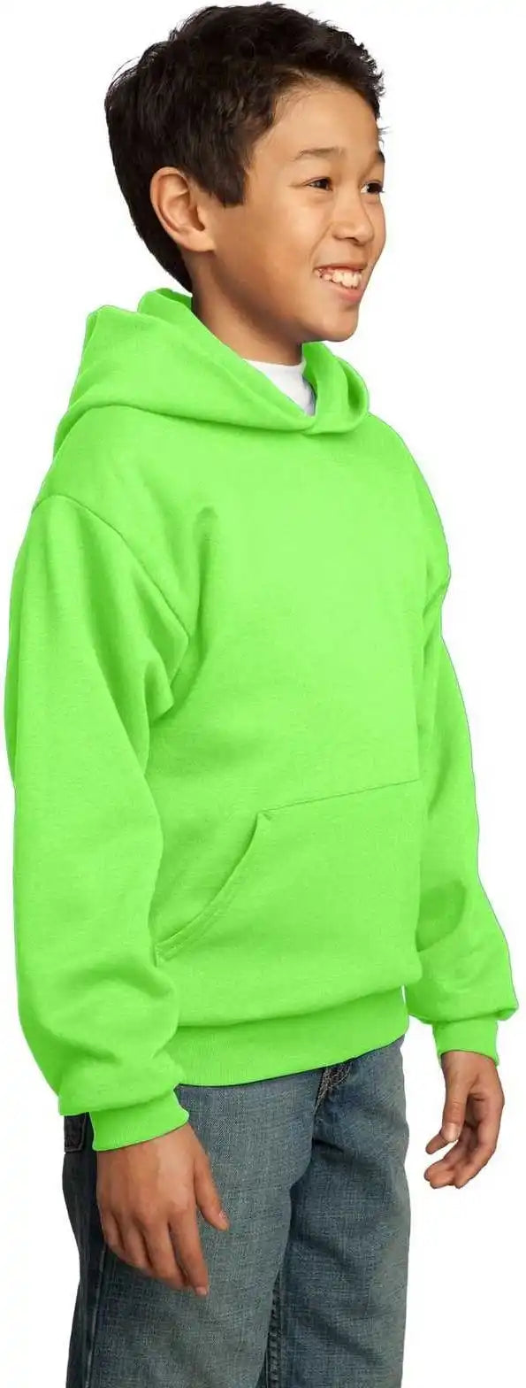 Port &amp; Company Pc90yh Youth Core Fleece Pullover Hooded Sweatshirt Neon Green