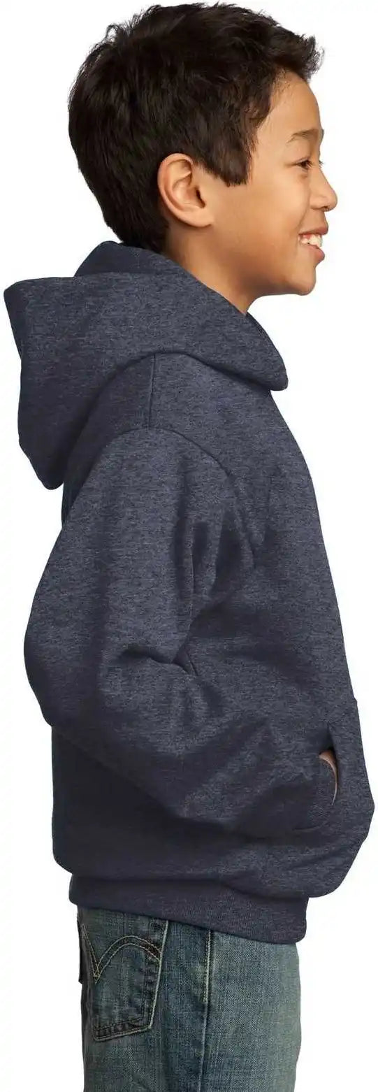 Port &amp; Company Pc90yh Youth Core Fleece Pullover Hooded Sweatshirt Heather Navy