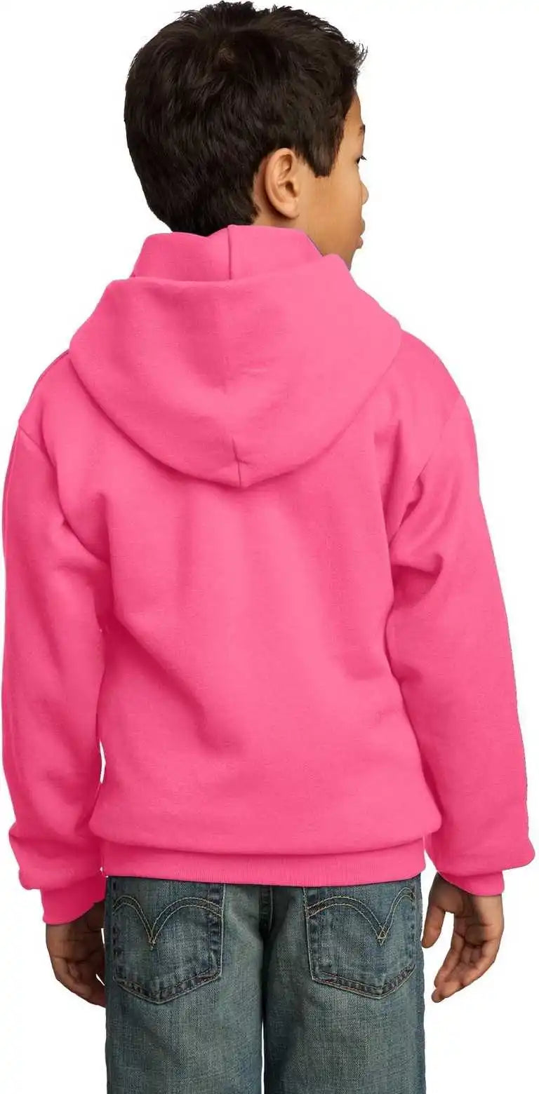 Port &amp; Company Pc90yh Youth Core Fleece Pullover Hooded Sweatshirt Neon Pink