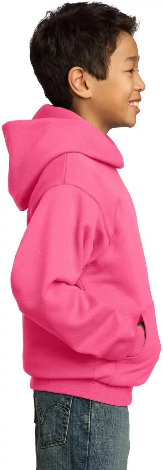 Port &amp; Company Pc90yh Youth Core Fleece Pullover Hooded Sweatshirt Neon Pink