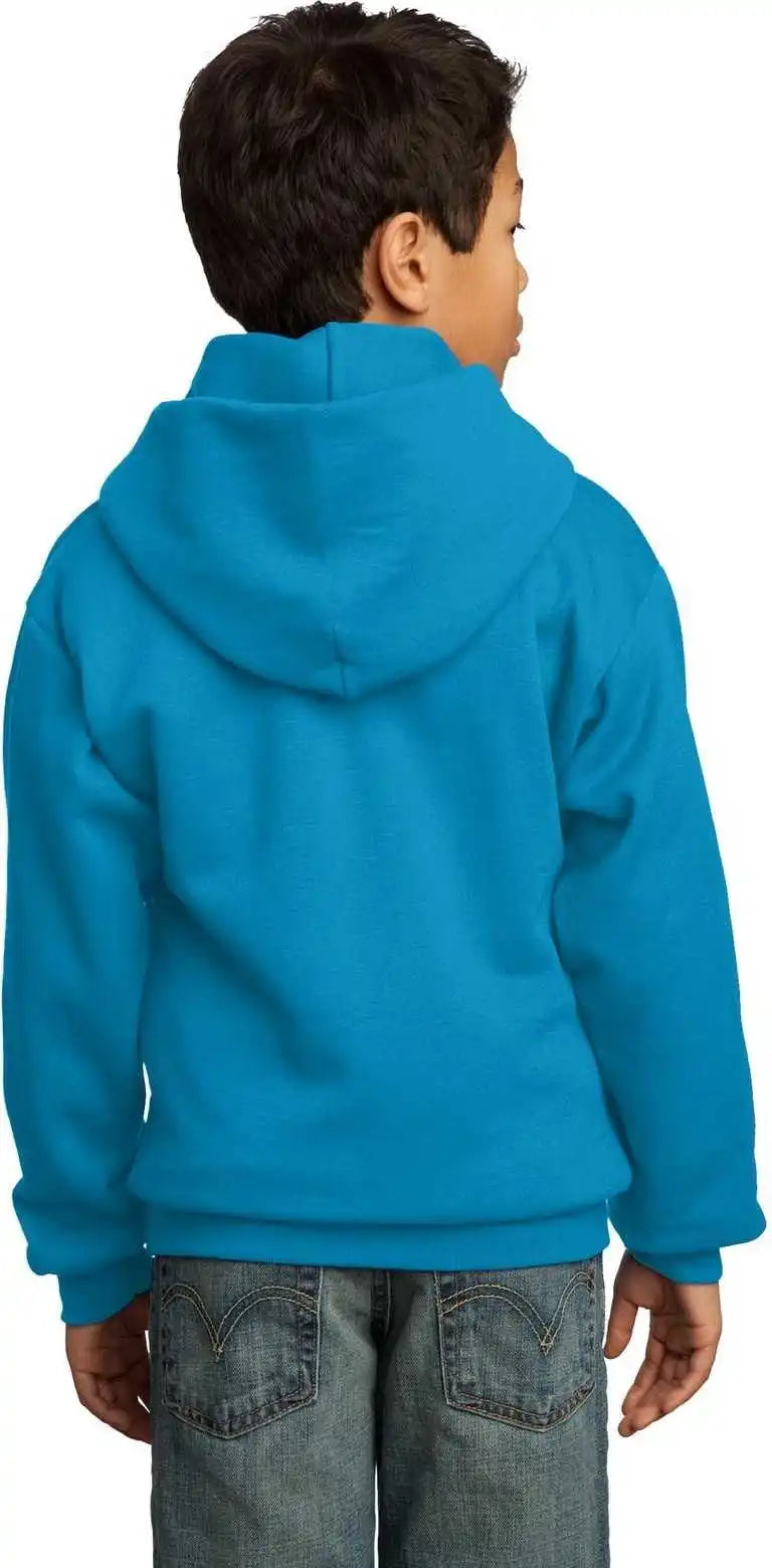 Port &amp; Company Pc90yh Youth Core Fleece Pullover Hooded Sweatshirt Neon Blue