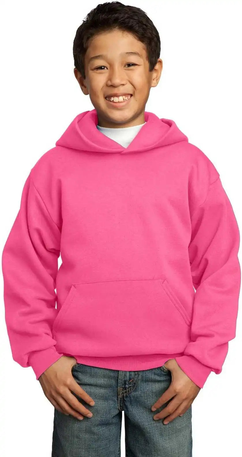 Port &amp; Company Pc90yh Youth Core Fleece Pullover Hooded Sweatshirt Neon Pink
