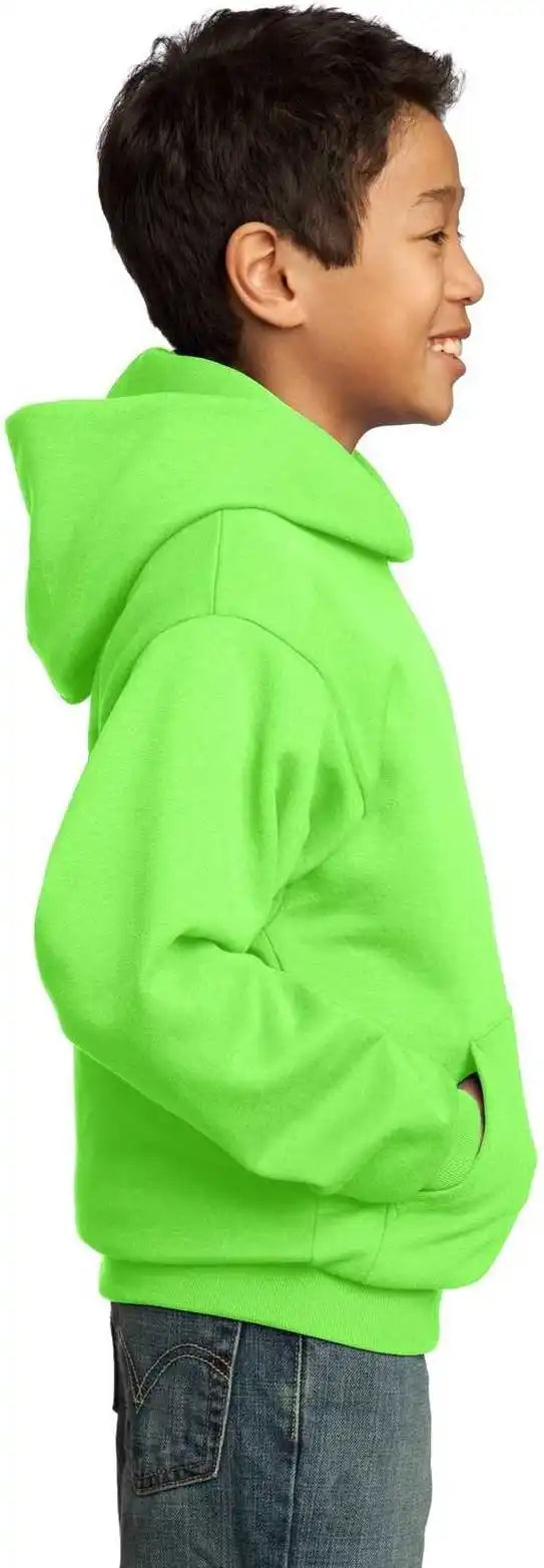 Port &amp; Company Pc90yh Youth Core Fleece Pullover Hooded Sweatshirt Neon Green