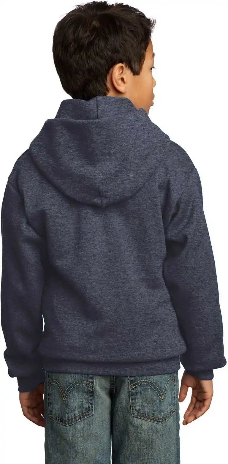 Port &amp; Company Pc90yh Youth Core Fleece Pullover Hooded Sweatshirt Heather Navy
