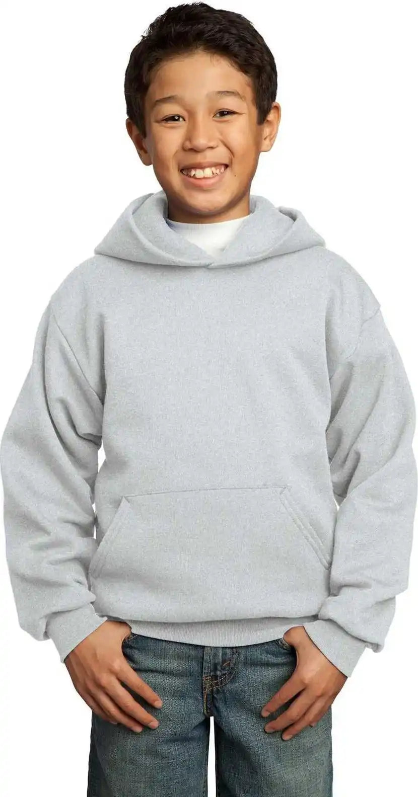 Port &amp; Company Pc90yh Youth Core Fleece Pullover Hooded Sweatshirt Ash