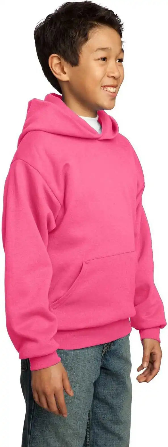 Port &amp; Company Pc90yh Youth Core Fleece Pullover Hooded Sweatshirt Neon Pink