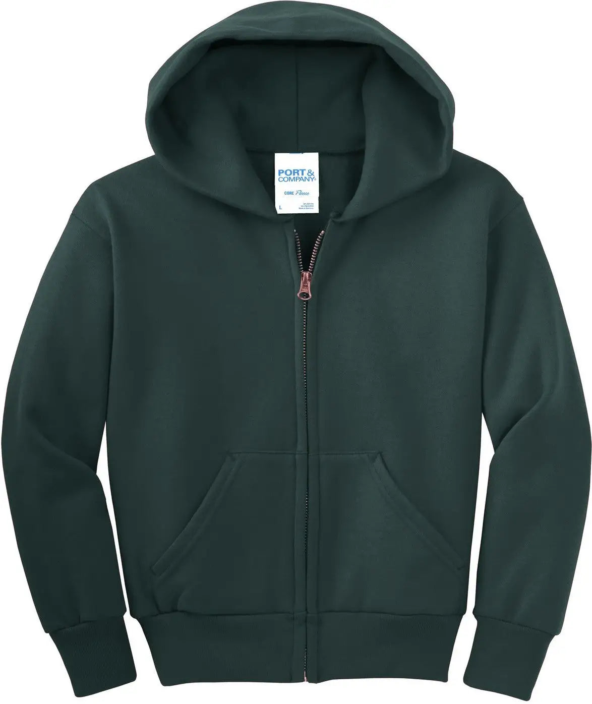 Port & Company Pc90yzh co Youth Core Fleece Full-zip Hooded Sweatshirt - Dark Green