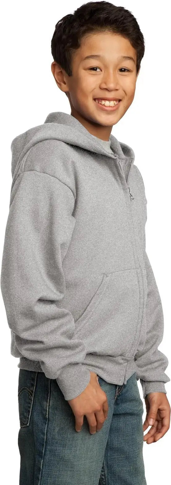 Port & Company Pc90yzh co Youth Core Fleece Full-zip Hooded Sweatshirt - Ash