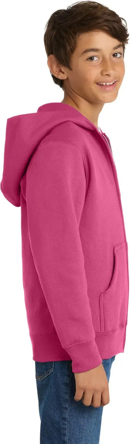 Port & Company Pc90yzh co Youth Core Fleece Full-zip Hooded Sweatshirt - Sangria